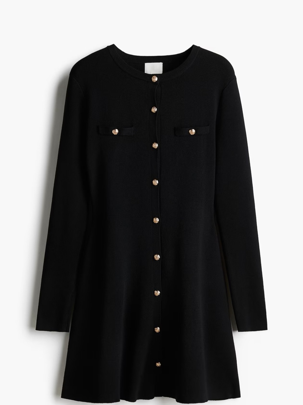 Women's Black Knit Long-Sleeve Button Cardigan Dress